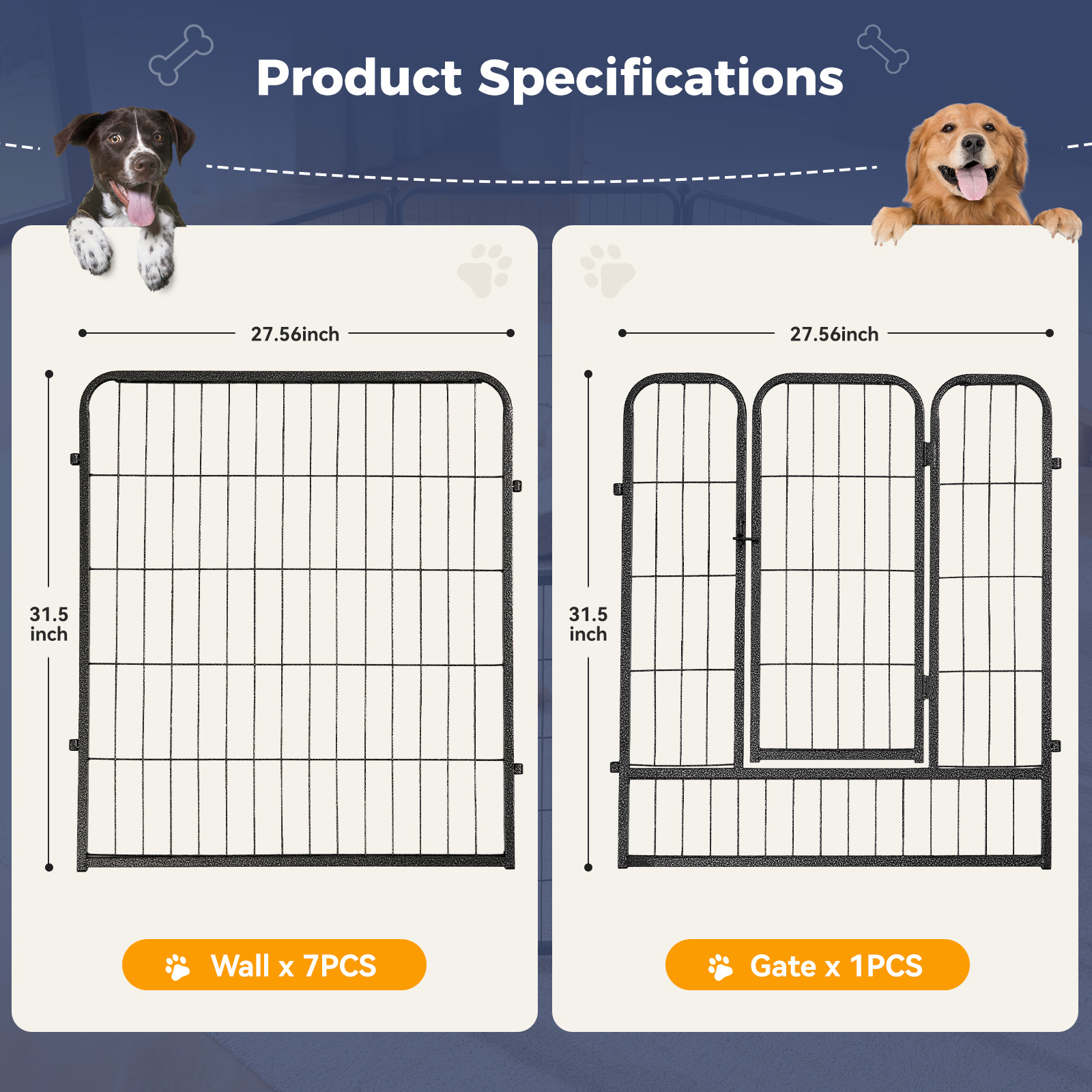 Daluvenix Dog Playpen Outdoor Extra Wide 8 Piece Panels Heavy Duty Dog Fence 32" Height Anti-Rust with Doors Portable for Small and Medium Dogs