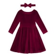 thumbnail image 6 of SILVERCELL 1-9T Toddler Girls Christmas Velvet Twirl Dresses + Headband, Little Girl Casual Long Sleeve Swing A-Line Skater Party Dress, 1-9 Years, Dark Red, 6 of 8