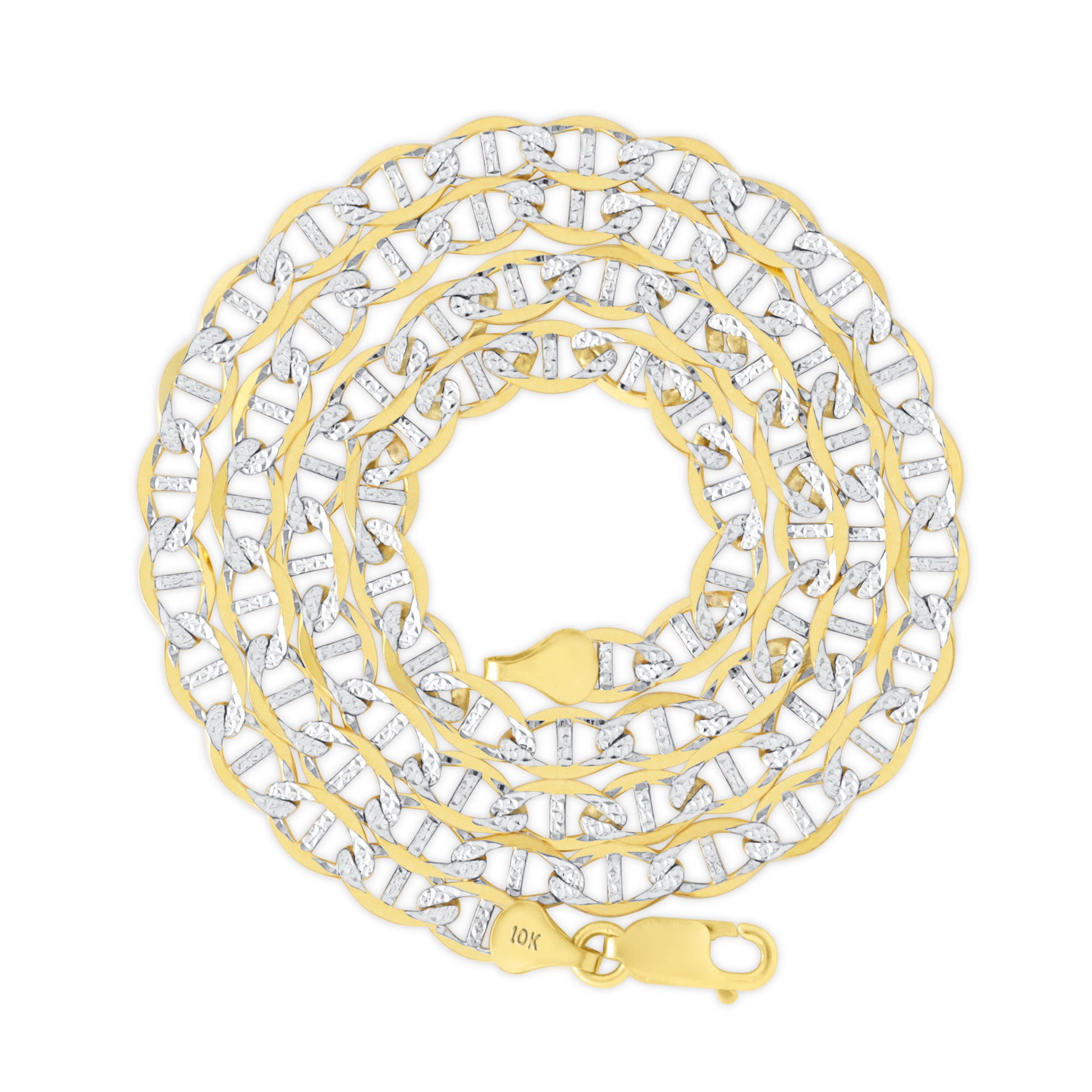 Nuragold 10k Real Yellow Gold Solid Mariner 6mm Anchor Chain Pave Diamond Cut Necklace (18"-30") Two Tone Italian Jewelry for Men & Women