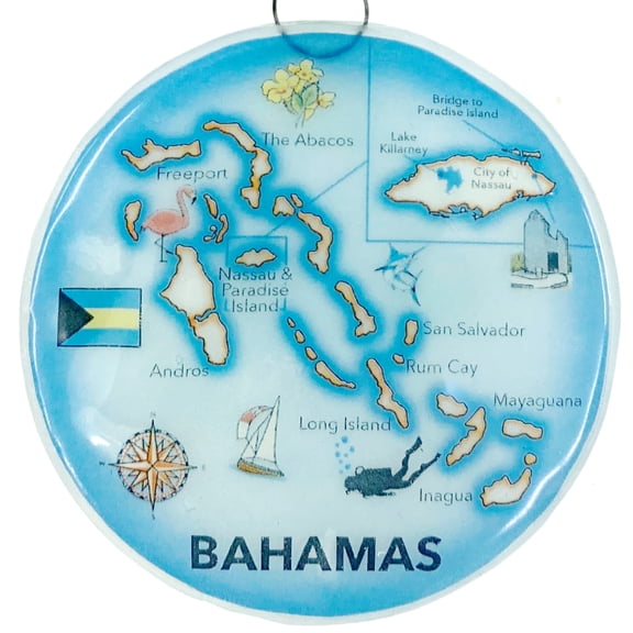 Bahamas Christmas Tree Ornament - Art Glass Light Catcher Map Hanging Decoration