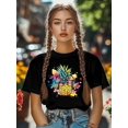 thumbnail image 5 of Women's T-Shirt Pineapple Hip Hop Fruit Short Sleeve Casual Tee Classic Crew Neck T Shirt for Women Black, S, 5 of 7