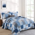 thumbnail image 3 of CozyDH 100% Cotton Printed Plaid Queen Quilt Set 3-Pieces, Farmhouse/Modern Lightweight Bedspread with 2 Shams, Blue Grey, 3 of 15