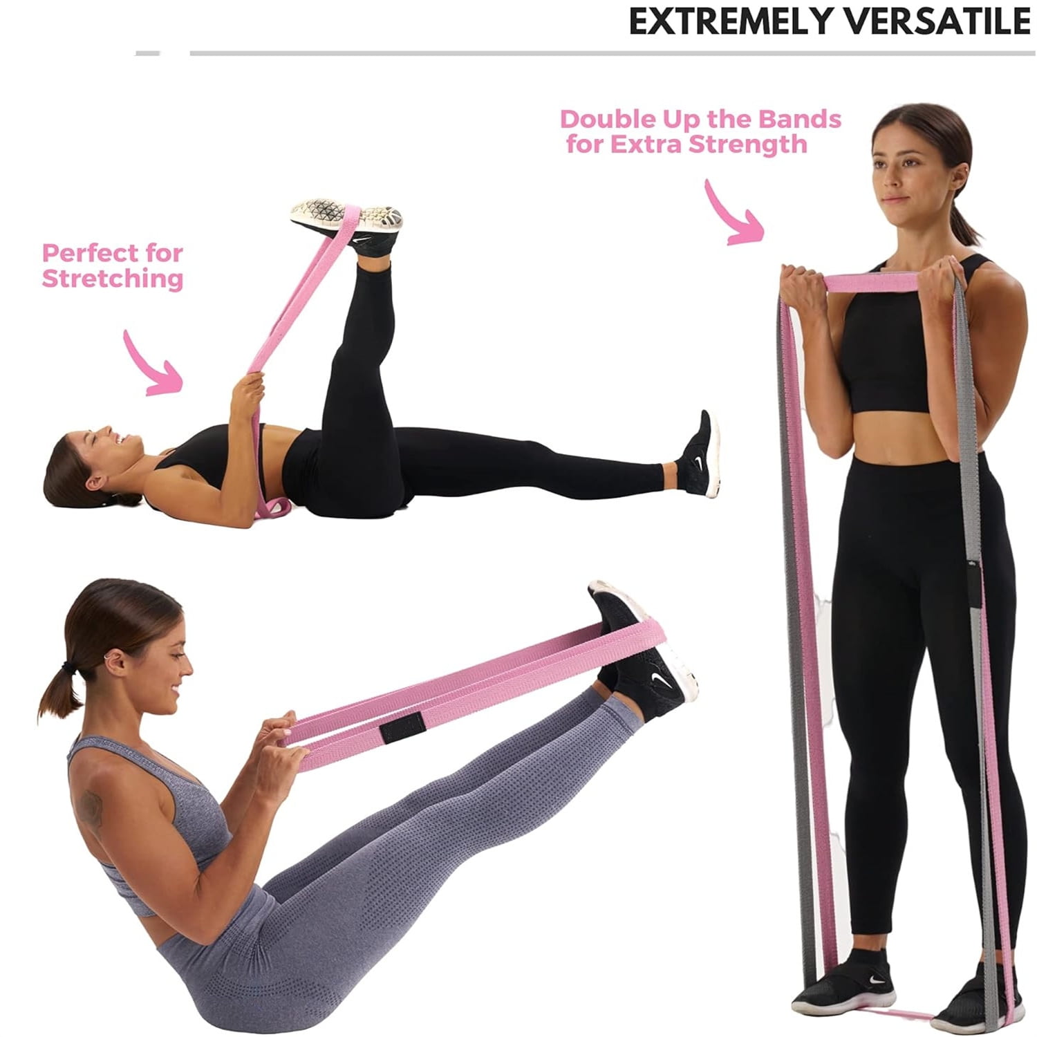 Long Fabric Full Body Resistance Bands Set of 4 and Pull Up Assistance Bands | Cloth Resistance Bands Loop with Fabric Exercise Resistance Bands Workout Guide