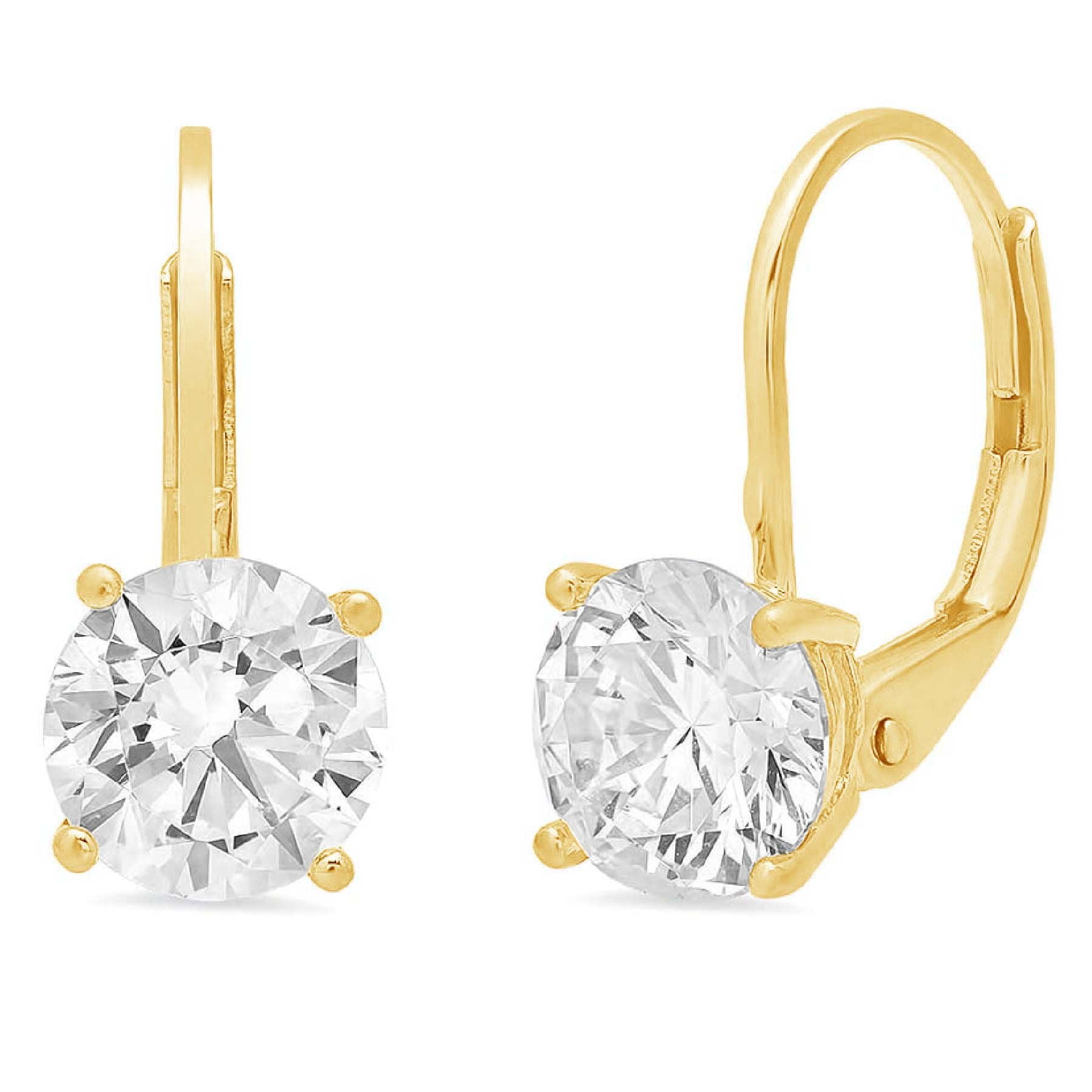 2Ct Round Cut Moissanite Drop & Dangle Earrings Solid 14K Yellow Gold Finish 