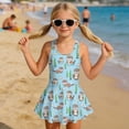 thumbnail image 3 of COEQINE Girls One Piece Bathing Suit, Scoop U-Neck & V Back Playful Swimsuit with Attached Skirt, Beach Swim Dress for Kids Age 3-4, Machine Washable, Otter Seagrass Blue, 3 of 8