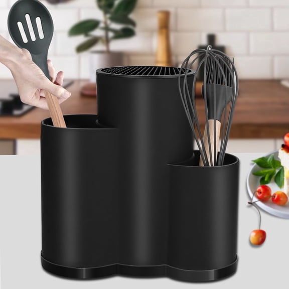 MYVIT Knife and Utensil Holder Without Knives Round Universal Kitchen Knife Holder for Countertop Detachable Knife Storage with Drain Hole