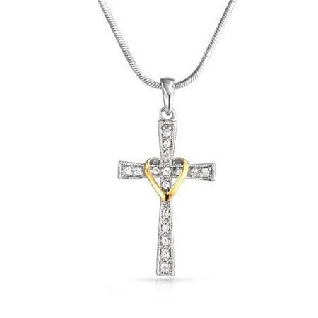 - Infinity Love Of God For Women Heart And Cross Pendant CZ Pave Two Tone Necklace Silver Tone 14K Gold Plated Brass 16 In