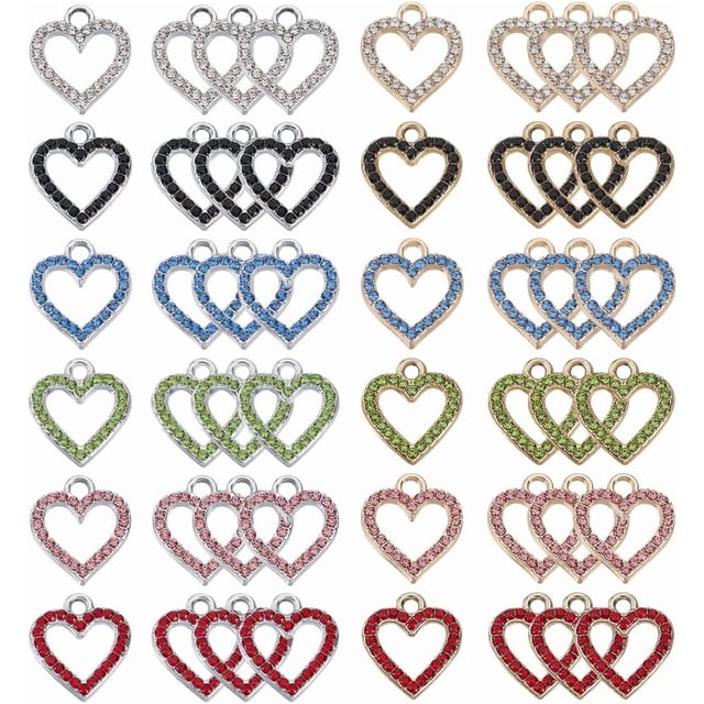48 colgantes de corazón de 12 colores con marco hueco de 17 x 15 mm de metal para hacer joyas, collares, pendientes, pulseras y manualidades.