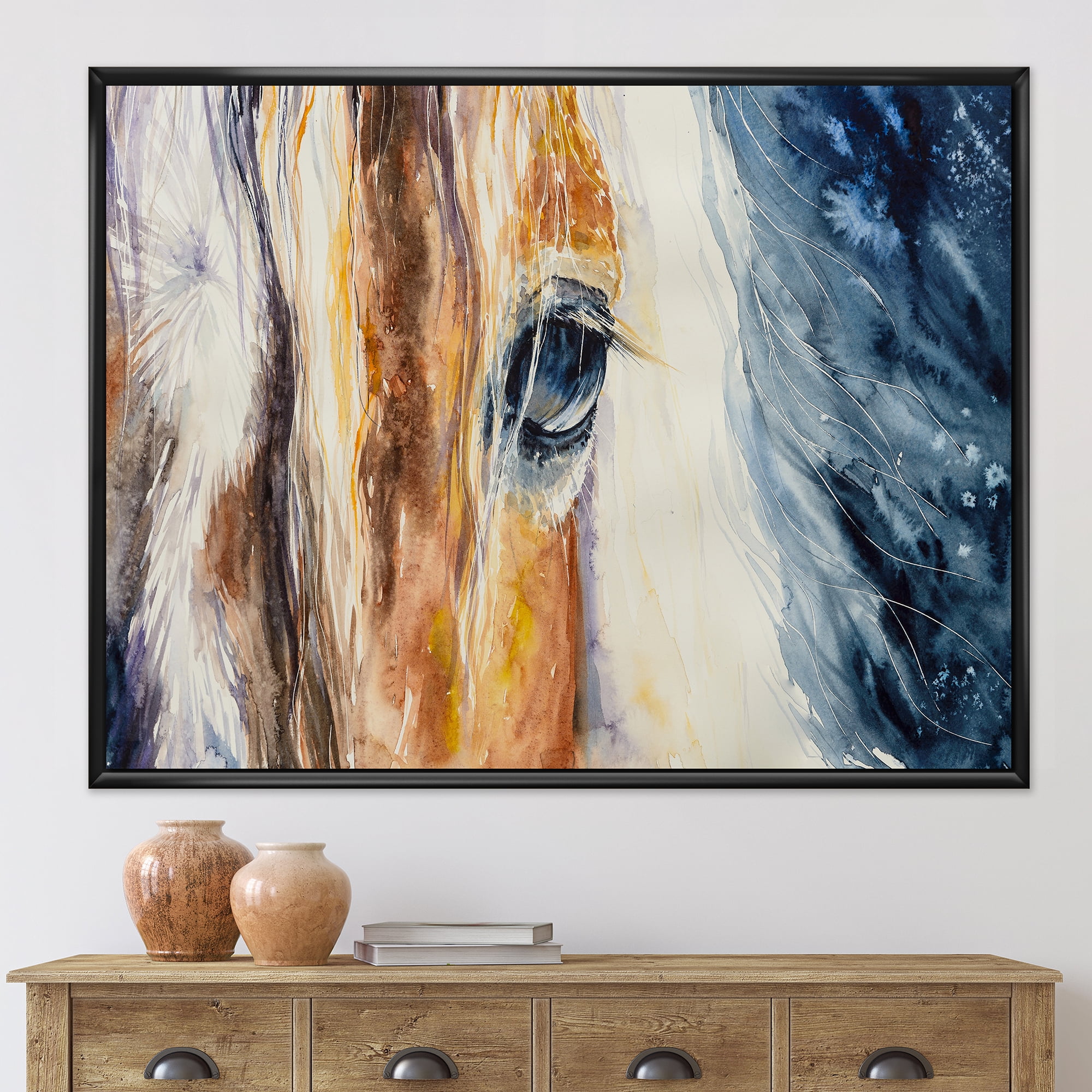 Designart 'Abstract Close-Up of A Beautiful Horses Eye I' Farmhouse Framed Canvas Wall Art Print