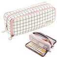 thumbnail image 4 of Canvas Pencil Case, Loetky Large Capacity Compartment Canvas Pencil Case - Compartment Handheld Handheld Organizer With Checkered Pattern, 4 of 8