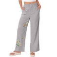 thumbnail image 4 of Pants for Women Grey Ladies Spring And Summer Loose Trendy Casual Embroidered Cotton And Linen Pants Pants XXL, 4 of 6