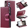 thumbnail image 2 of Funda de piel con diseño de entramado brillante para Samsung Galaxy A55 5G, color rojo vino, 2 of 5
