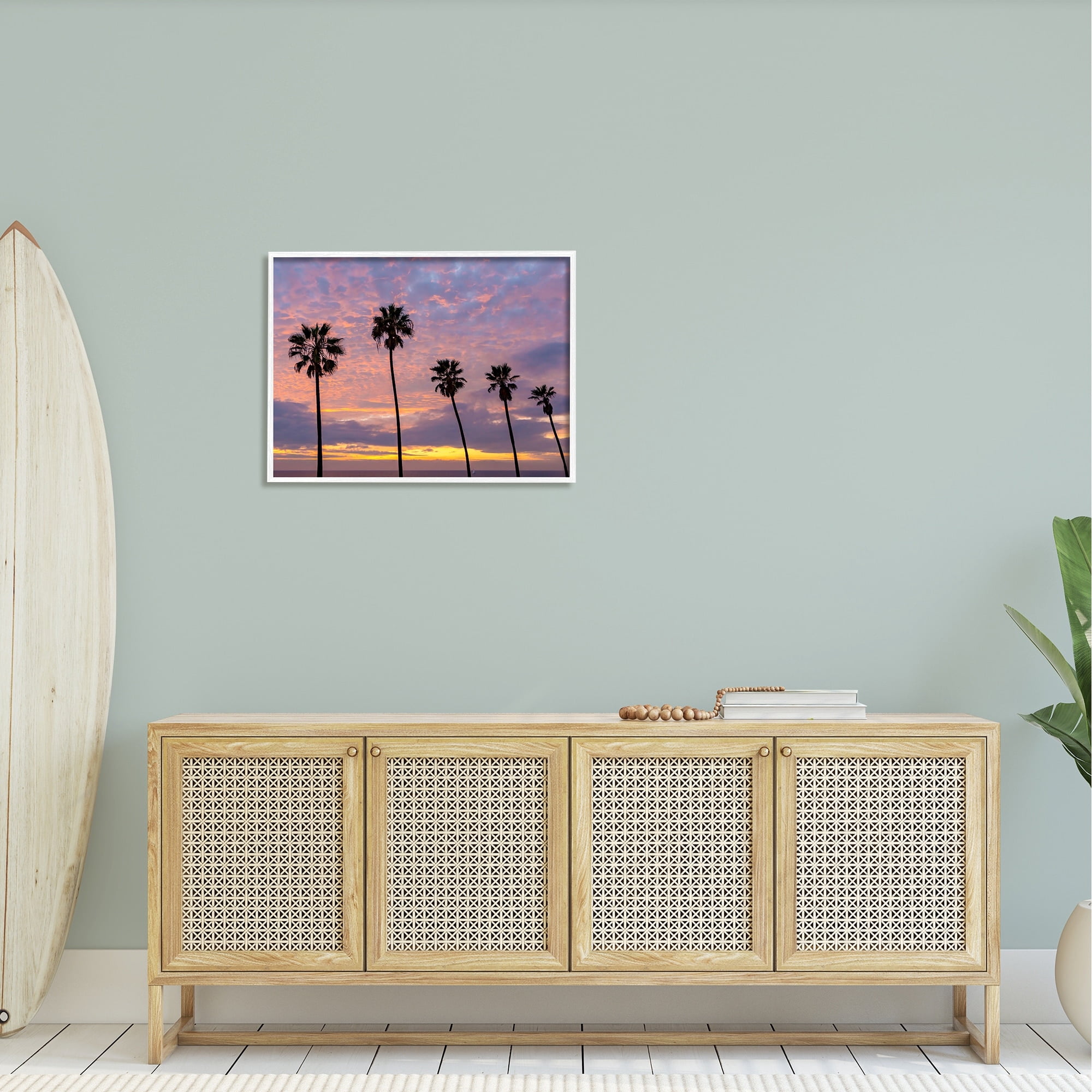 Stupell Industries Purple Cloudy Sunset Tall Palm Tree Silhouettes Photograph White Framed Art Print Wall Art, Design by Jeff Poe Photography