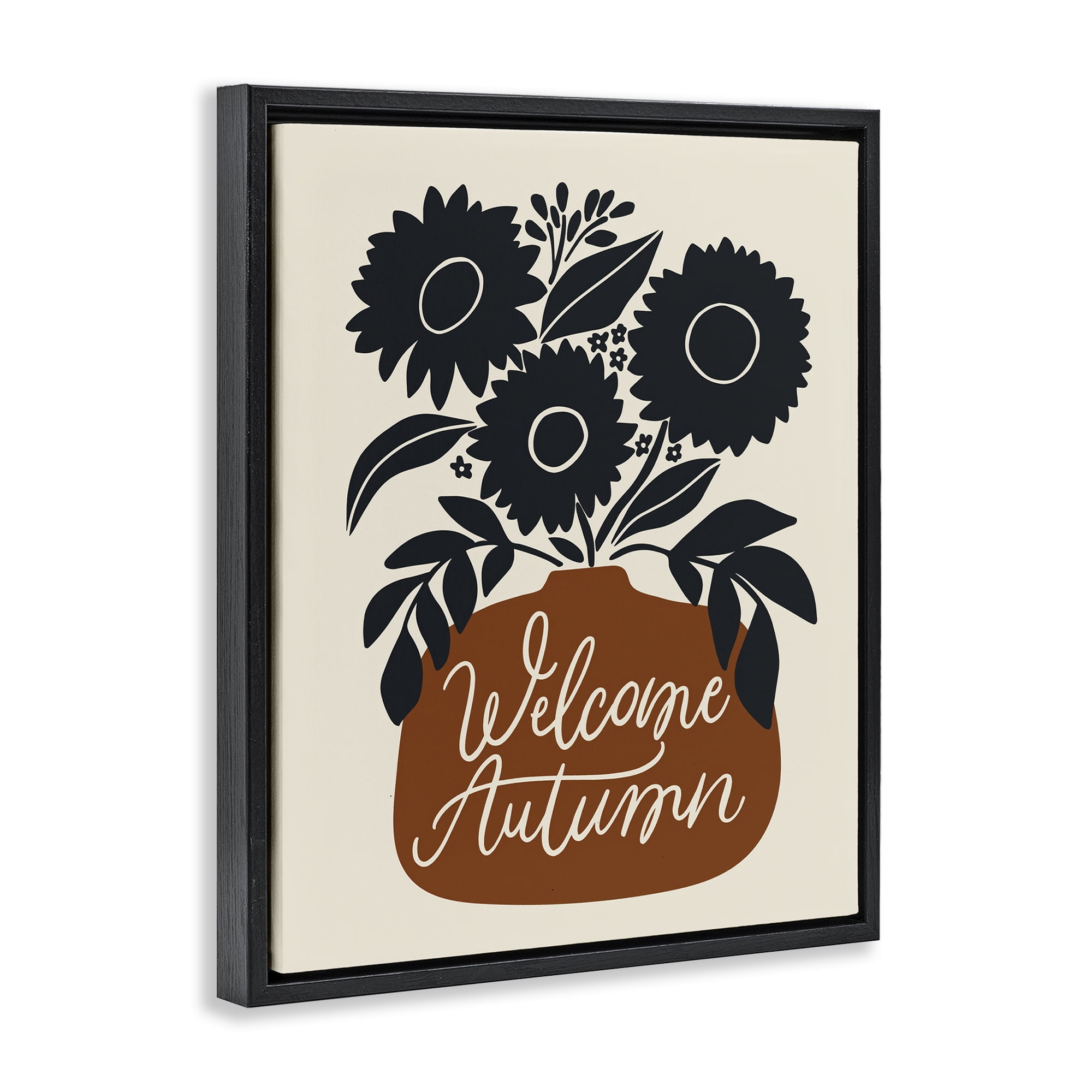 Stupell Industries Welcome Autumn Earthy Blooms Plants & Flowers Painting Black Floater Framed Canvas Art Print Wall Art, 25 x 31