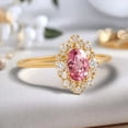 thumbnail image 2 of 14k Yellow Gold Plated Pink Oval Ring with Moissanite Halo – Elegant Women’s Jewelry Gift For Her, 2 of 5