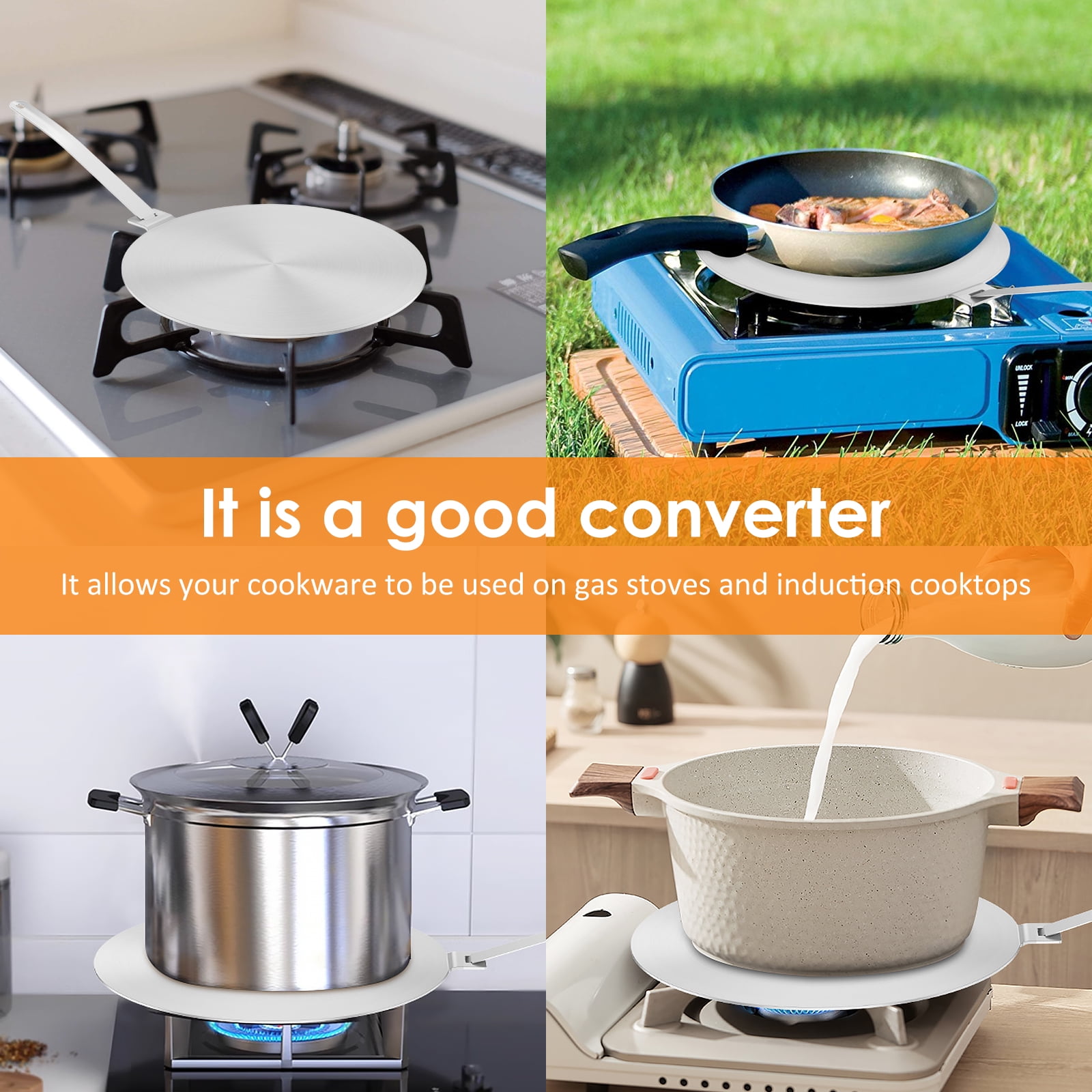 Heat Diffuser Plate with Handle 3 Layer Heat Conduction Plate Uniformly Heated Heat Diffusion Plate Round Induction Adapter Plate Induction Cooktop Converter Plate for Kitchens