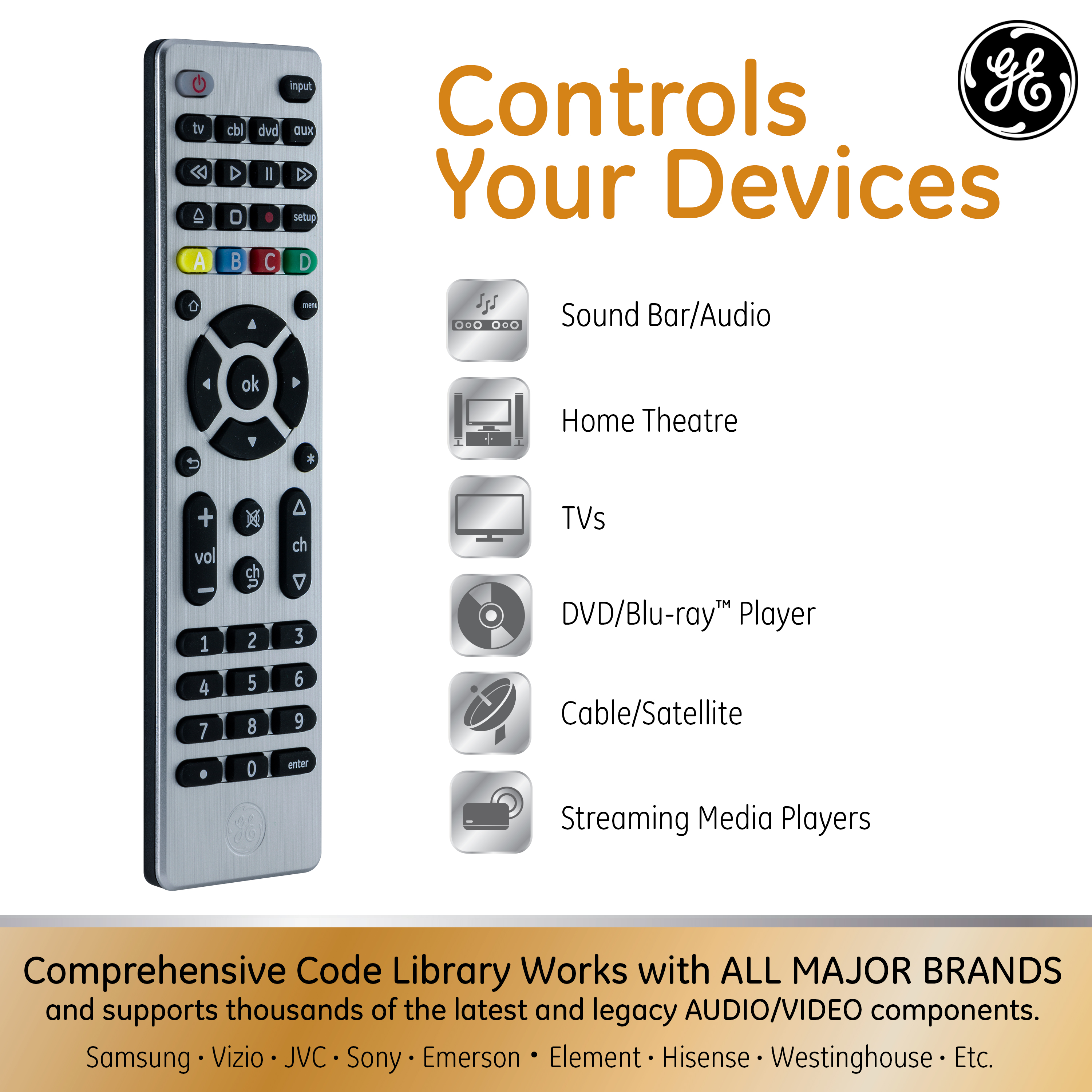 GE 4-Device Universal Remote Control, Brushed Silver photo 2
