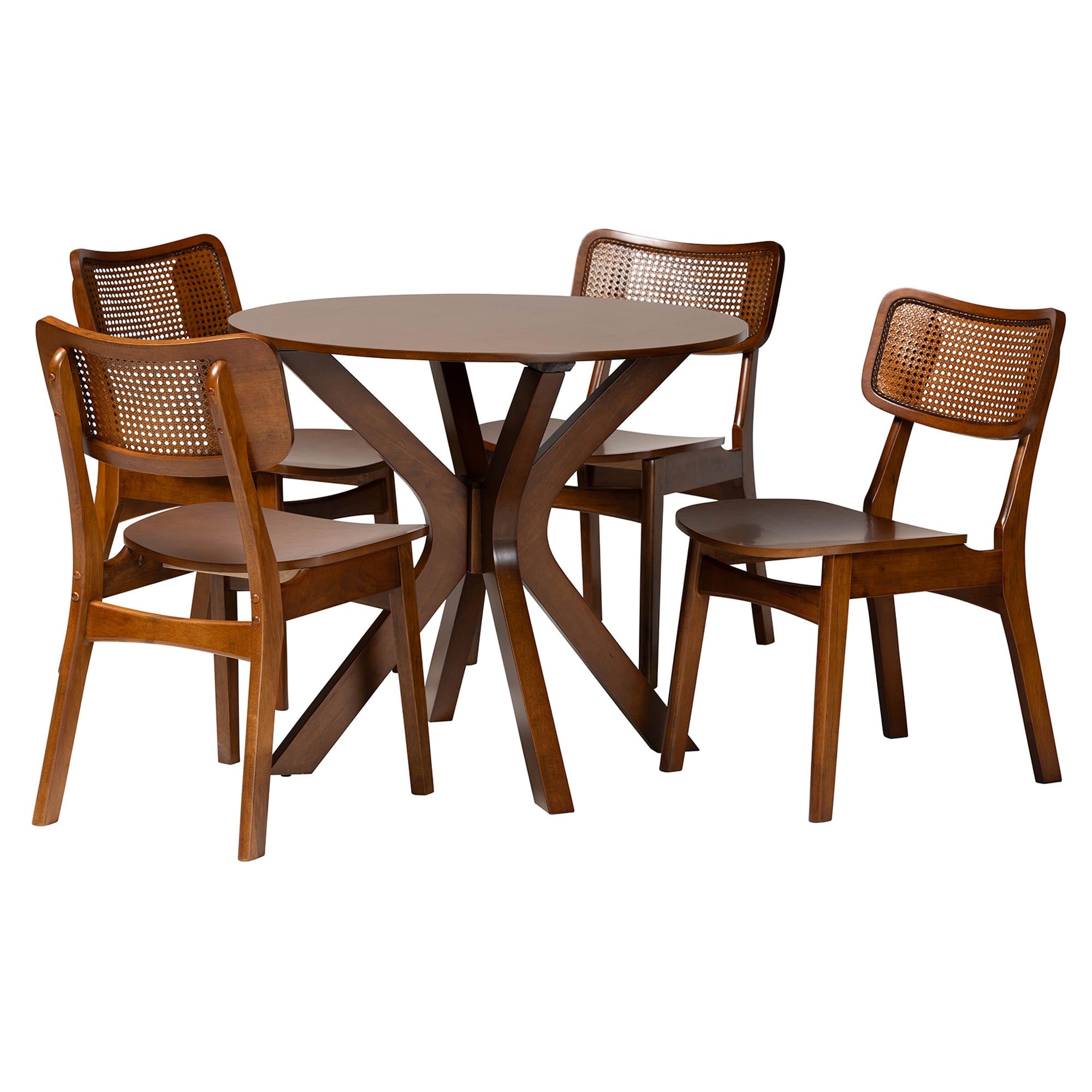 Baxton Studio Linnet Mid-Century Dining Set, 5-Piece, Walnut Brown