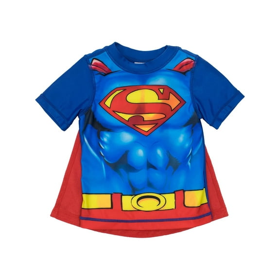 DC Comics Boys' Batman or Superman Rash Guard with Towel Cape (4)