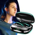 thumbnail image 4 of Auriculares inalámbricos impermeables Micrófono incorporado con estuche de carga Pantalla LED de batería Baja latencia para juegos ejercicio - Verde, 4 of 8