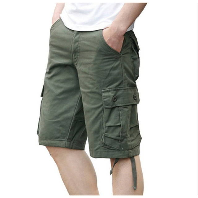 Shorts Cargo Ripstop pour Hommes Coupe Classique Shorts de Randonnée Longs en Coton Sergé Jambe Droite pour Travail Extérieur avec Poches