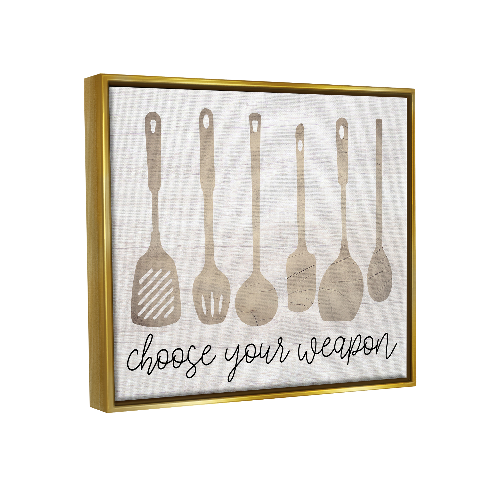 Stupell Industries Choose Your Weapon Kitchen Utensils Food & Beverage Painting Gold Floater Framed Art Print Wall Art