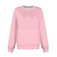 thumbnail image 4 of V Neck Sweatshirt Women with Pockets Casual Plain Comfort Hoodless Hoodies Cozy Fleece Pullover Sweatshirts No Hood Pink 2XL, 4 of 5