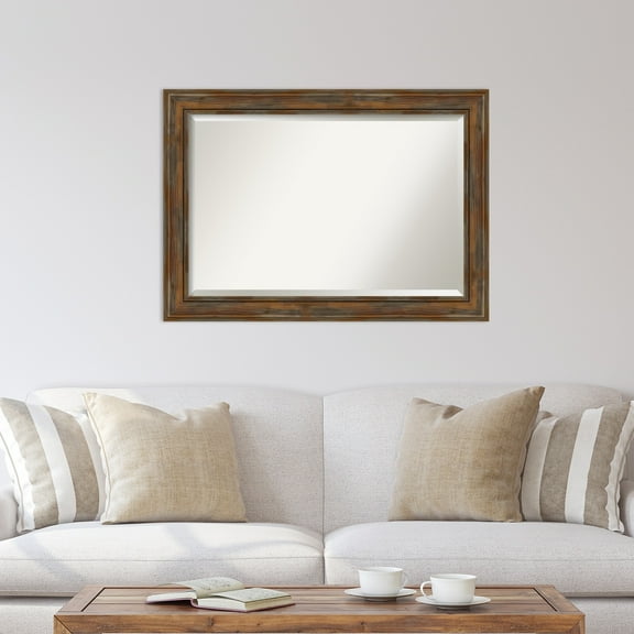 Amanti Art Alexandria Rustic Brown Beveled Wood Wall Mirror 30 x 42 in.