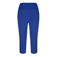 thumbnail image 4 of FAOWME Womens Casual Yoga Pants With Side Pockets High Waist Solid Color Comfortable Stretchy Slim Fit Workout Capri Trousers For Daily Wear,Blue,Xl, 4 of 5