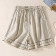 thumbnail image 4 of Pantalones cortos TEELYNN holgados con cintura elástica estilo bohemio para playa para mujer, pantalones cortos casuales de lino y algodón con encaje floral para verano 3XL, 4 of 5