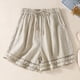 thumbnail image 4 of Pantalones cortos TEELYNN holgados con cintura elástica estilo bohemio para playa para mujer, pantalones cortos casuales de lino y algodón con encaje floral para verano 3XL, 4 of 5