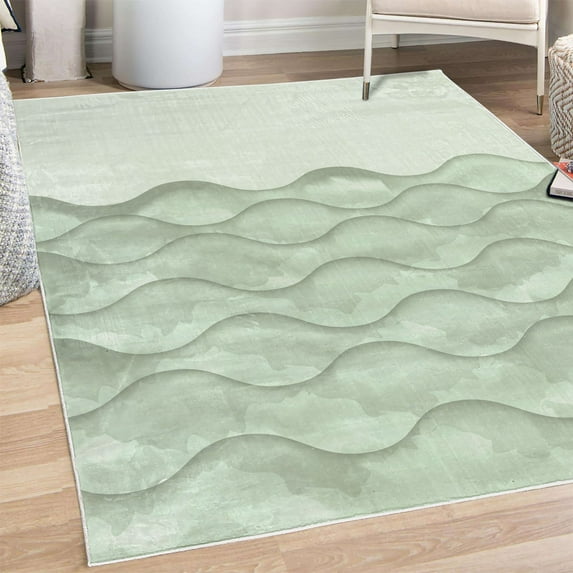 Ocean Decorative Rug, Sea Waves Illustration Features Liquid Ocean Motion Water Tides Image Art, Quality Carpet for Bedroom Dorm and Living Room, 6 Sizes, Pale teal, by Ambesonne