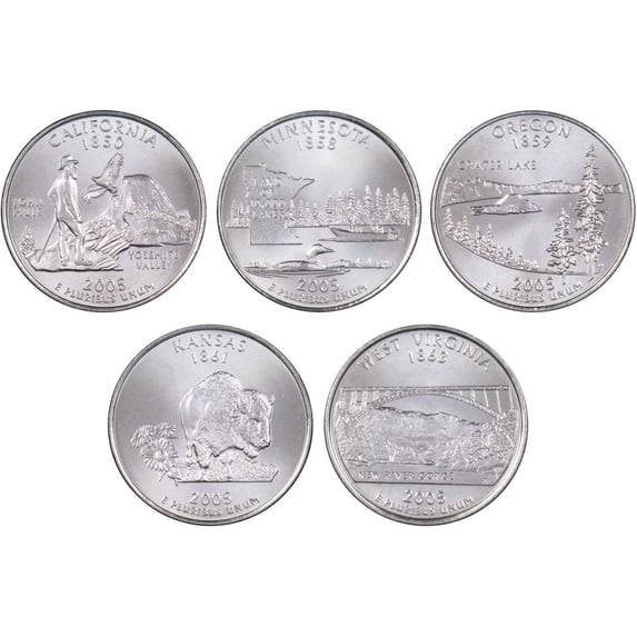 2005 D State Quarter 5 Coin Set BU Uncirculated Mint State 25c Collectible