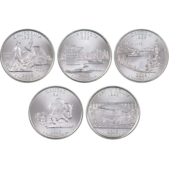 2005 D State Quarter 5 Coin Set BU Uncirculated Mint State 25c Collectible