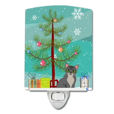 Caroline's Treasures BB4414CNL Asian Cat Merry Christmas Tree Ceramic Night Light, 6x4x3", multicolor
