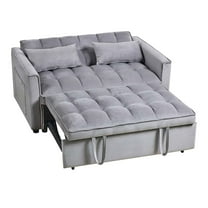52 inch Convertible Pull - Out Trundle Sofa Bed, Velvet Upholstered Loveseat with Adjustable Sleeper, Multi - Functional Couch for Small Spaces, Light Gray