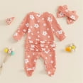 thumbnail image 2 of Bellafa Baby Girls Footies Ruffle Zip Up Onesie Romper Newborn Infant Floral Knit Jumpsuit with Headbant 2 Piece Coming Home Outfits, 2 of 8
