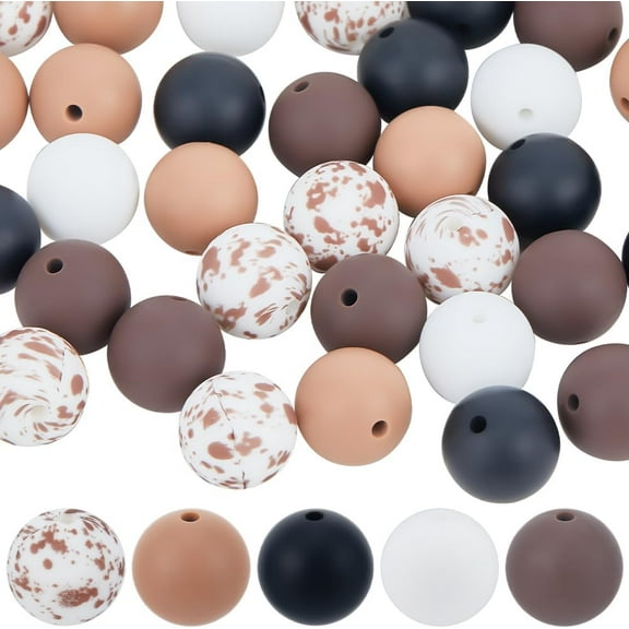 50Pcs 5 Styles Food Grade Eco-Friendly Silicone Beads Silicone Teething Beads Round Mixed Color 15mm Hole: 2mm 10pcs/style