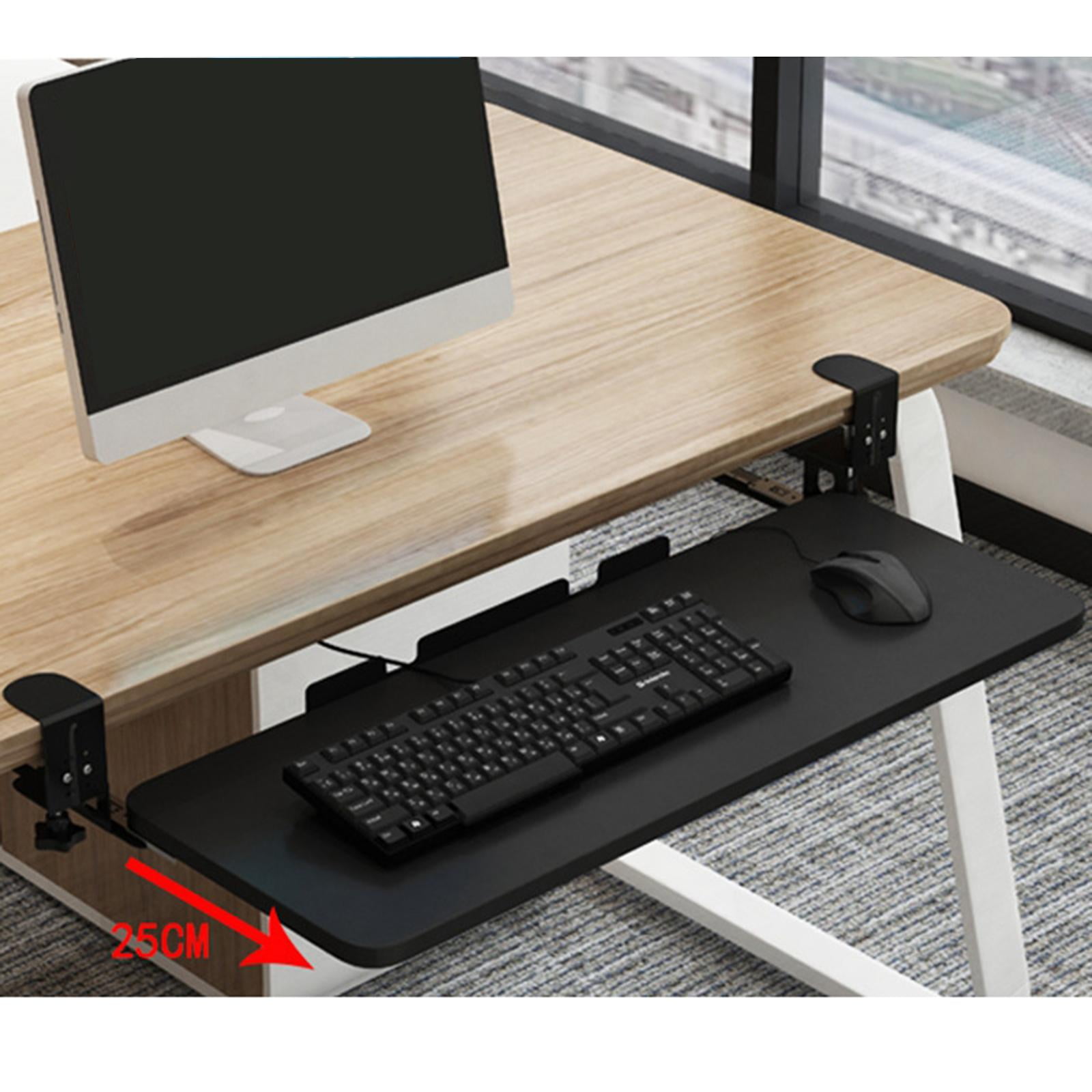Large Keyboard Tray under Computer Table Clamp Mount Pull Out Platform Ergonomic adjustable Comfortable Stand Bracket for Laptop Black
