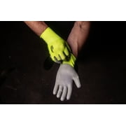 Hyper Tough Hi-Visibility Glove, Polyester Coating, Neon Green, Size Large, 3 Pairs