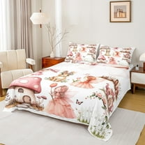 Manfei Cute Elf Girls Twin Sheet Sets,Magic Mushroom House Twin Fitted Sheet,Kawaii Wild Rabbit Flat Sheet For Kids,Breathable Home Decor,3-Piece