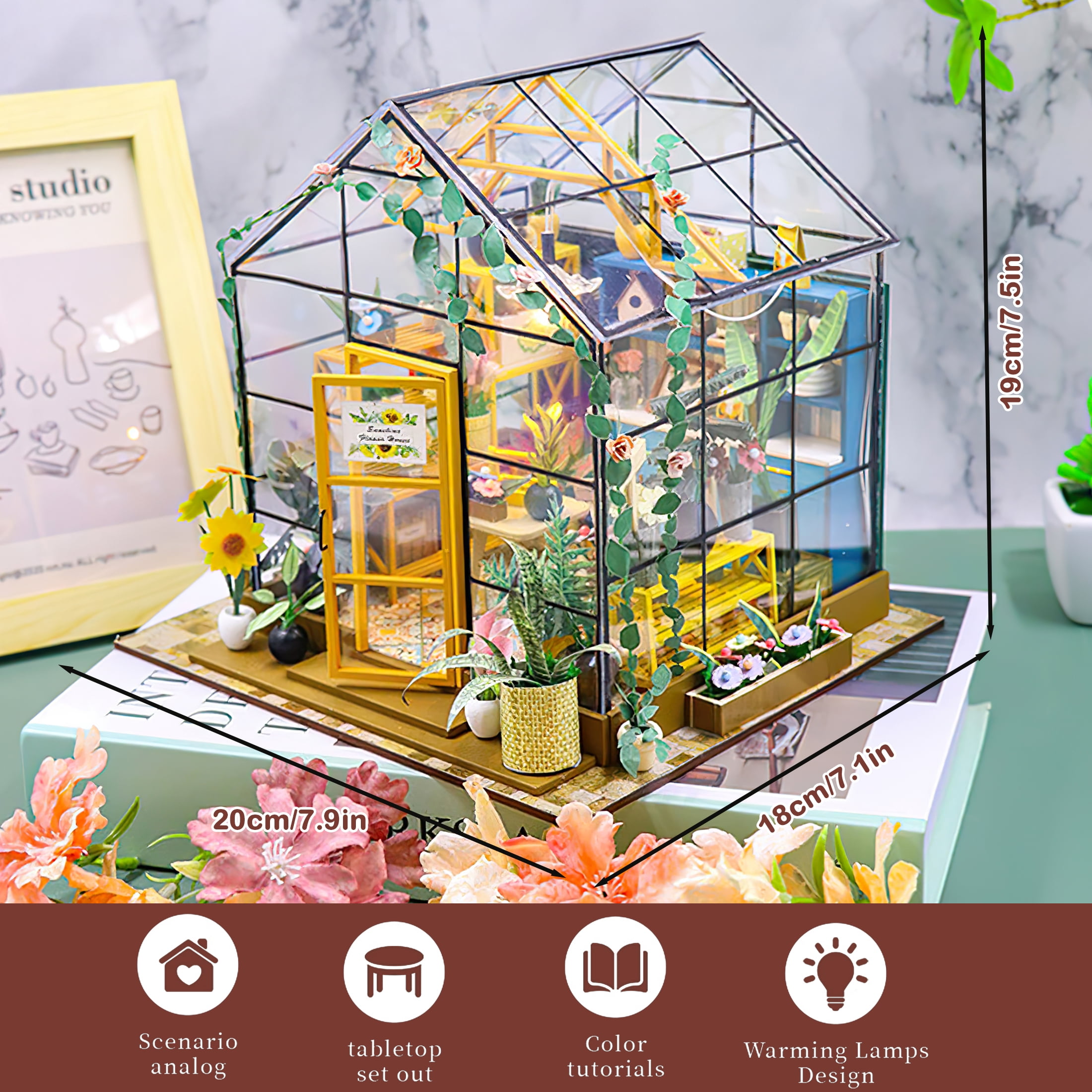 Diy Miniature Dollhouse Kit, Green House With Furniture And Led Lights, Wooden Dollhouse Kit, Best Birthday And Christmas Gifts For Women And Girls (Cathy'S Flower House)