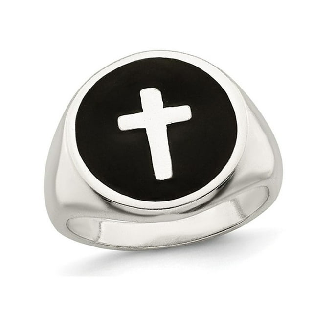 Mens Sterling Silver Enameled Cross Ring