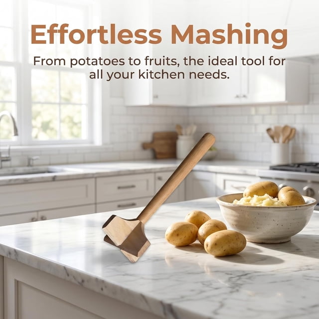 Cortadora de carne de madera y aplastadora de patatas, herramienta ergonómica para picar carne picada para machacar patatas y triturar fruta