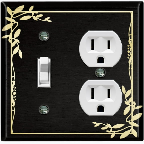 Metal Light Switch Plate Cover Elegant Victorian Floral Frame Black Yellow FRA083