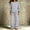 thumbnail image 7 of Women's 2 Piece Sweatsuit Set Crewneck Sweatshirt with Kangaroo Pocket and Wide Leg Pants Casual Fleece Lounge Set, 7 of 7