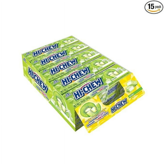 HI-CHEW Kiwi - Box of 15 Sticks, 1.76oz ea | Unique Fun Soft & Chewy Taffy Candy | Immensely Juicy Exotic Fruit Flavors