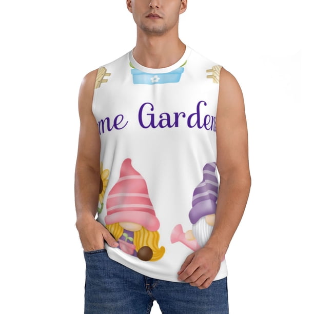 Fotbe Watercolor Gnome Garden Men's Camiseta sin Mangas Estampada para Hombres, Playera Casual para Gimnasio, Entrenamiento, Playa-XX-Large