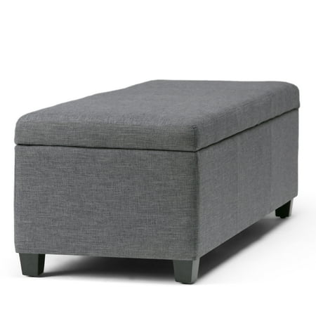 Simpli Home - Avalon Rectangular Polyester Ottoman With Inner Storage - Slate Gray