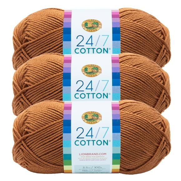 Lion Brand Yarn 24/7 Cotton Camel Medium Mercerized Cotton Yarn 3 Pack